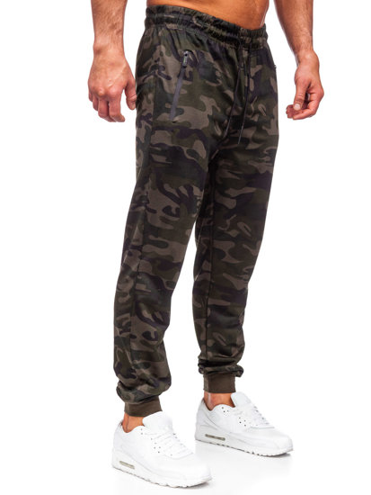 Tamsiai žalios vyriškos sportinės jogger camo kelnės Bolf JX6185