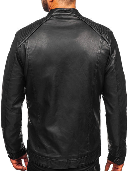 Vyriška odinė striukė biker pašiltinta juoda Bolf 92532