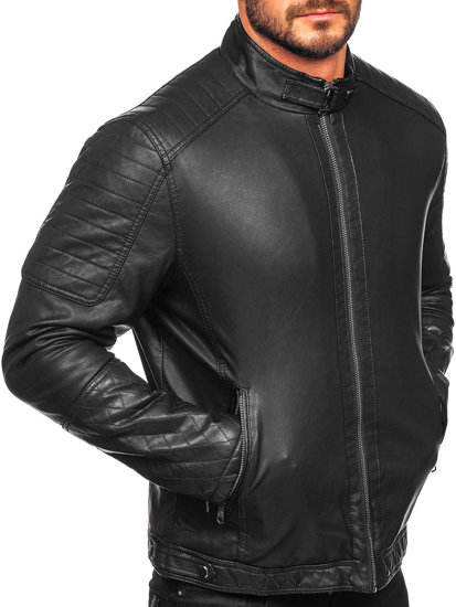 Vyriška odinė striukė biker pašiltinta juoda Bolf 92535