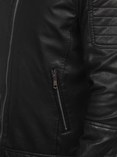 Vyriška odinė striukė biker pašiltinta juoda Bolf 92535