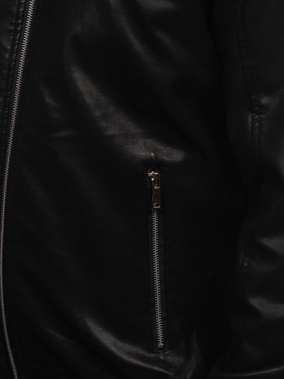 Vyriška odinė striukė su gobtuvu juoda Bolf 1105