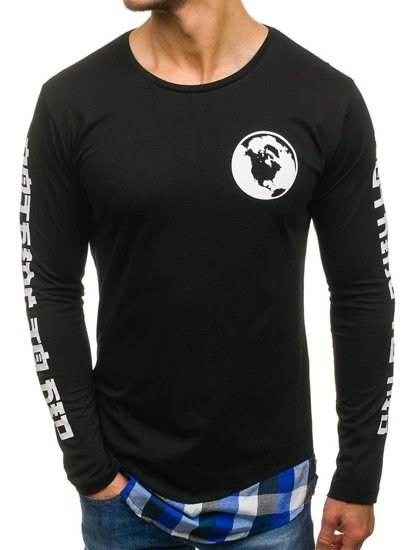 Vyriškas džemperis su paveikslėliu juodas su mėlyna Bolf 0778