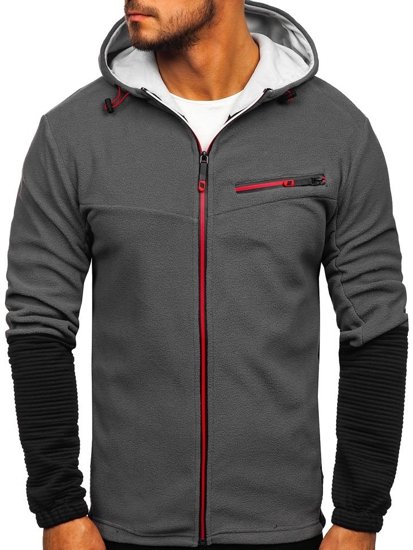 Vyriškas poliarinės vilnos džemperis su gobtuvu grafito spalvos Bolf YL005