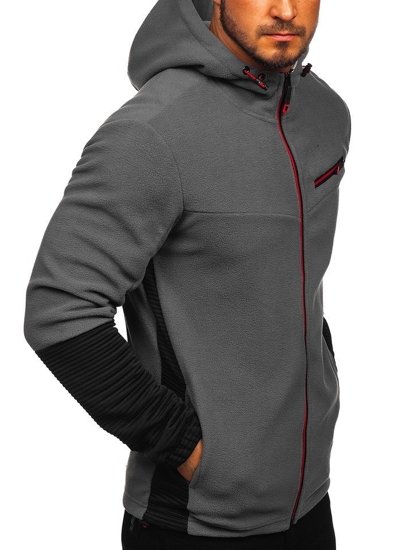 Vyriškas poliarinės vilnos džemperis su gobtuvu grafito spalvos Bolf YL005