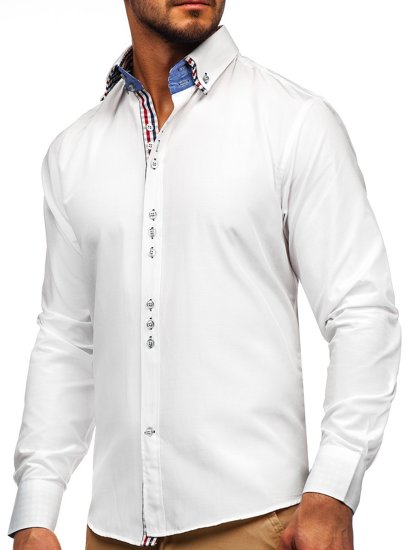 Vyriški elegantiški balti marškiniai ilgomis rankovėmis Bolf 0926
