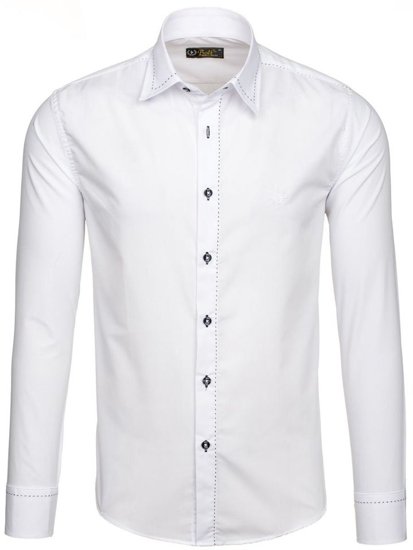 Vyriški elegantiški balti marškiniai ilgomis rankovėmis Bolf 4719
