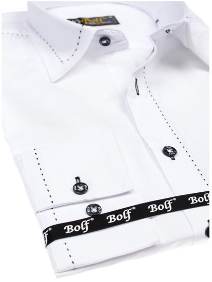 Vyriški elegantiški balti marškiniai ilgomis rankovėmis Bolf 4719
