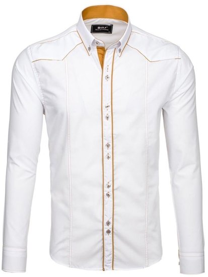 Vyriški elegantiški balti marškiniai ilgomis rankovėmis Bolf 4777