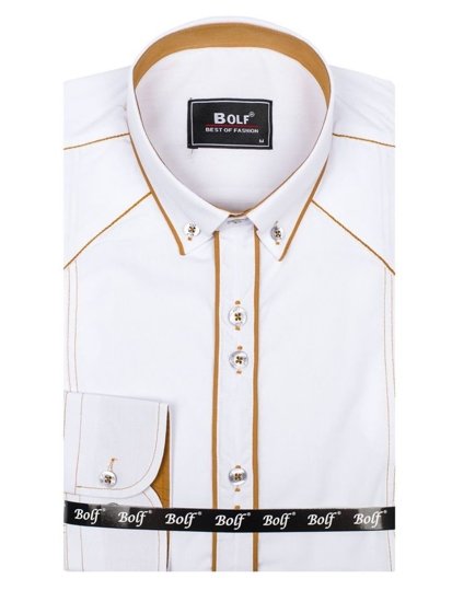 Vyriški elegantiški balti marškiniai ilgomis rankovėmis Bolf 4777