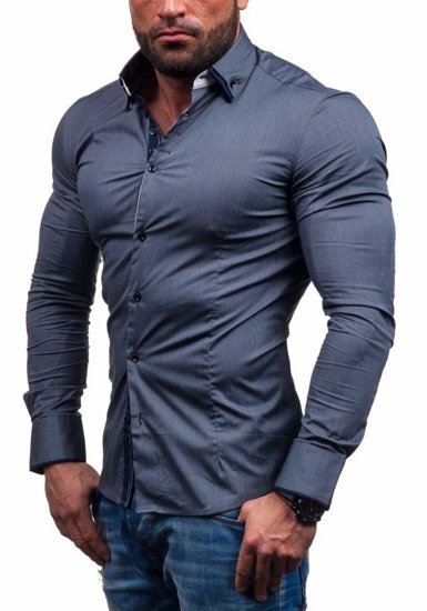 Vyriški elegantiški grafito spalvos marškiniai ilgomis rankovėmis Bolf 7188