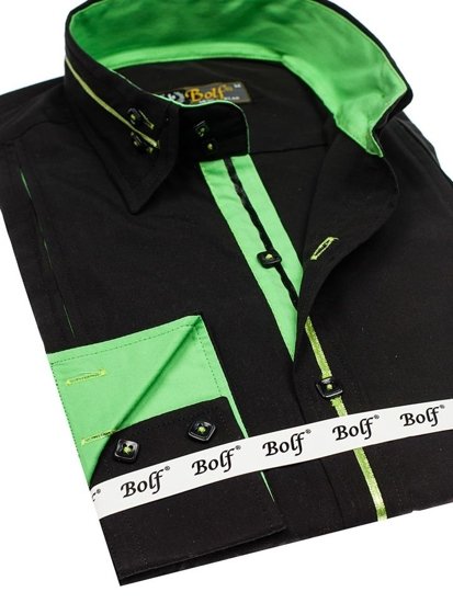 Vyriški elegantiški juodai-žali marškiniai ilgomis rankovėmis Bolf 2964
