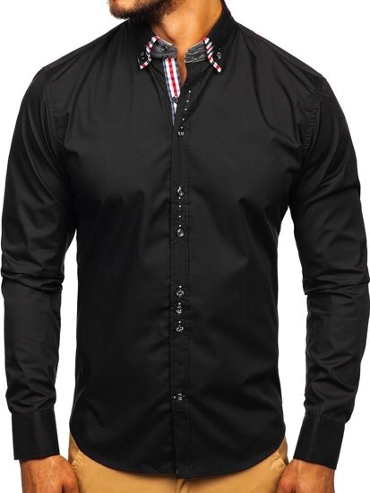 Vyriški elegantiški juodi marškiniai ilgomis rankovėmis Bolf 0926