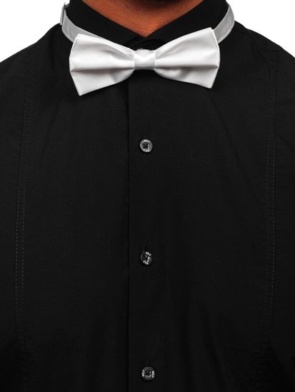 Vyriški elegantiški juodi marškiniai ilgomis rankovėmis Bolf 4702 peteliškė+sąsagos