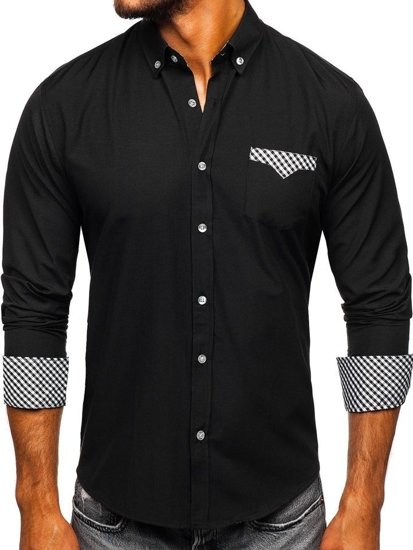 Vyriški elegantiški juodi marškiniai ilgomis rankovėmis Bolf 4711