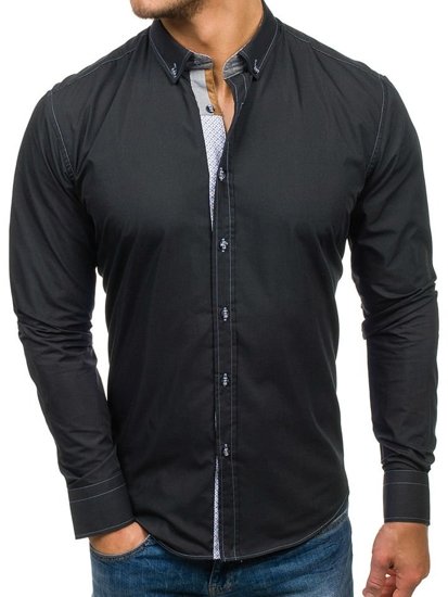 Vyriški elegantiški juodi marškiniai ilgomis rankovėmis Bolf 5777