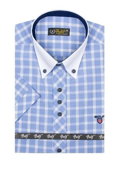 Vyriški elegantiški languoti marškiniai trumpomis rankovėmis, mėlyni Bolf 5531