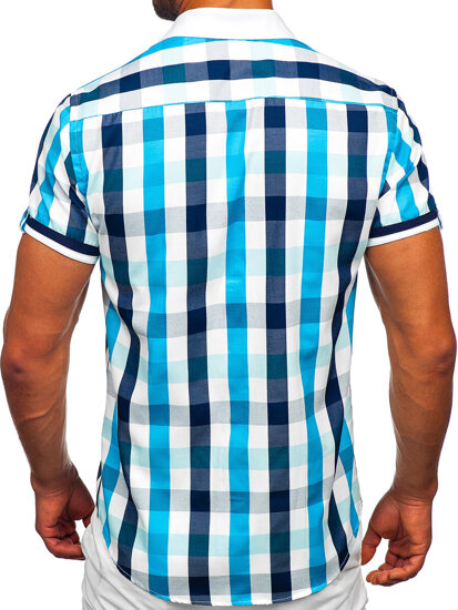 Vyriški elegantiški languoti marškiniai trumpomis rankovėmis turkio spalvos Bolf 8901