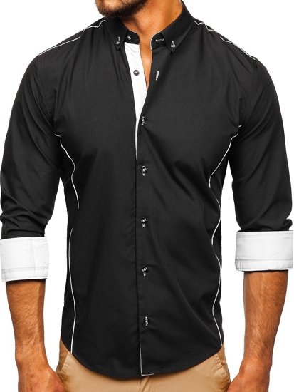 Vyriški elegantiški marškiniai ilgomis rakovėmis juodi Bolf 5722