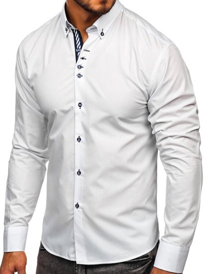 Vyriški elegantiški marškiniai ilgomis rankovėmis balti Bolf  5796
