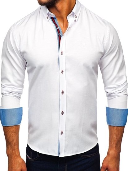 Vyriški elegantiški marškiniai ilgomis rankovėmis balti Bolf 5801-A
