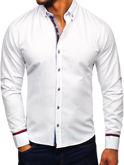 Vyriški elegantiški marškiniai ilgomis rankovėmis balti Bolf 5801-A