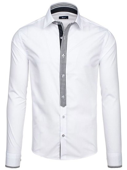 Vyriški elegantiški marškiniai ilgomis rankovėmis balti Bolf 6873