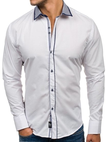 Vyriški elegantiški marškiniai ilgomis rankovėmis balti Bolf 6940