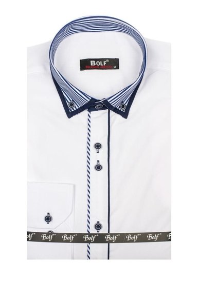 Vyriški elegantiški marškiniai ilgomis rankovėmis balti Bolf 6941