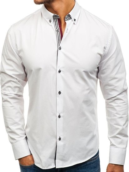 Vyriški elegantiški marškiniai ilgomis rankovėmis balti Bolf 6943