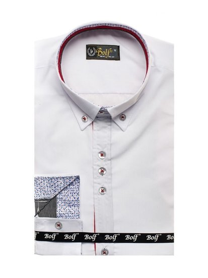 Vyriški elegantiški marškiniai ilgomis rankovėmis balti Bolf 8839