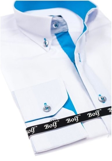 Vyriški elegantiški marškiniai ilgomis rankovėmis balti su žydra Bolf 5722-1-A