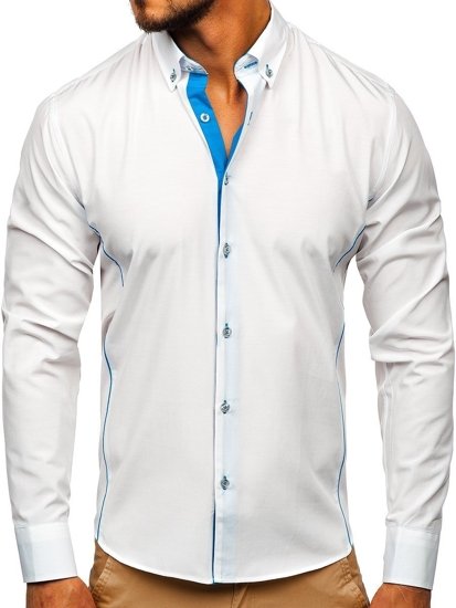 Vyriški elegantiški marškiniai ilgomis rankovėmis balti su žydra Bolf 5722-1-A