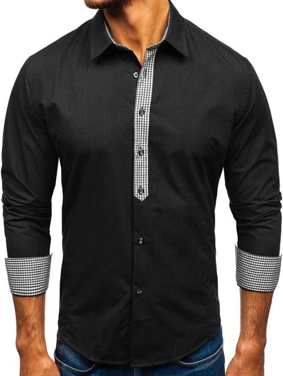 Vyriški elegantiški marškiniai ilgomis rankovėmis juodi Bolf 0939