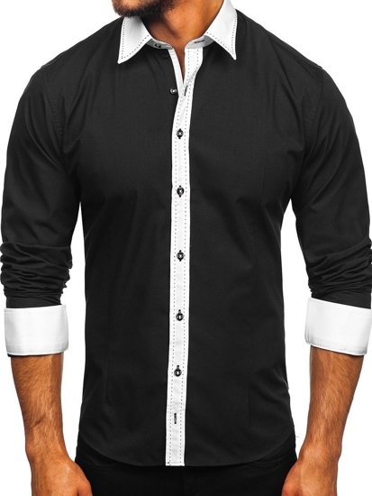 Vyriški elegantiški marškiniai ilgomis rankovėmis juodi Bolf 6882