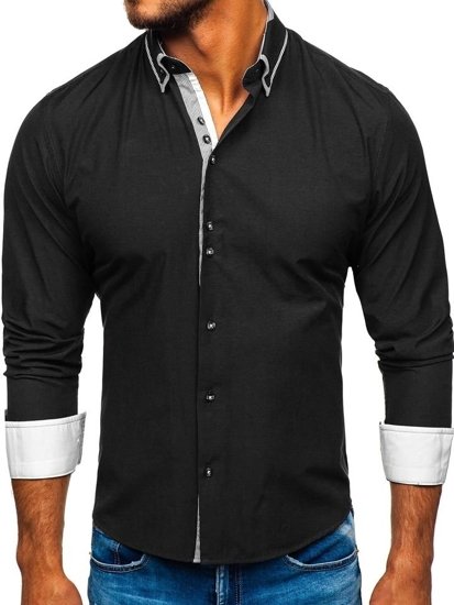 Vyriški elegantiški marškiniai ilgomis rankovėmis juodi Bolf 6929-A