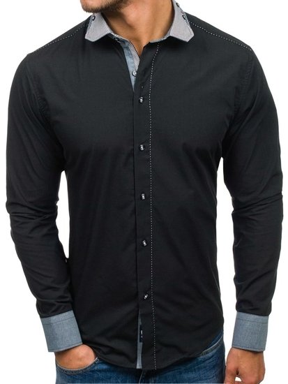 Vyriški elegantiški marškiniai ilgomis rankovėmis juodi Bolf 6962
