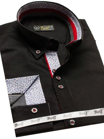 Vyriški elegantiški marškiniai ilgomis rankovėmis juodi Bolf 8839