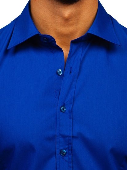 Vyriški elegantiški marškiniai ilgomis rankovėmis mėlyni Bolf 1703