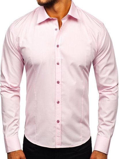 Vyriški elegantiški marškiniai ilgomis rankovėmis rožiniai Bolf 1703