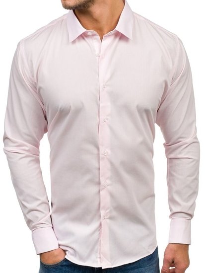 Vyriški elegantiški marškiniai ilgomis rankovėmis rožiniai Bolf TS100
