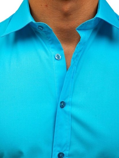 Vyriški elegantiški marškiniai ilgomis rankovėmis šviesiai mėlyni Bolf 1703