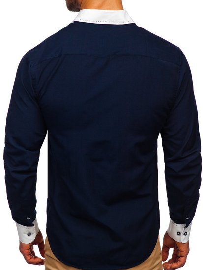 Vyriški elegantiški marškiniai ilgomis rankovėmis tamsiai mėlyni Bolf 6882