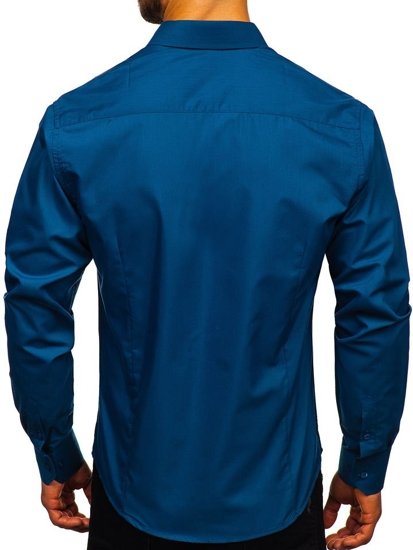 Vyriški elegantiški marškiniai ilgomis rankovėmis žalsvai mėlyni Bolf 1703