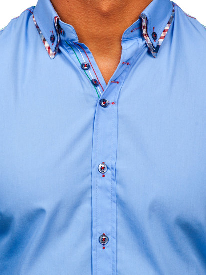 Vyriški elegantiški marškiniai ilgomis rankovėmis žydri Bolf 3701