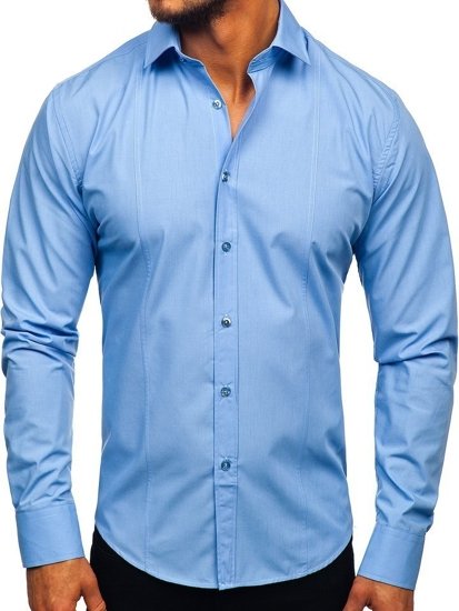 Vyriški elegantiški marškiniai ilgomis rankovėmis žydri Bolf 6944