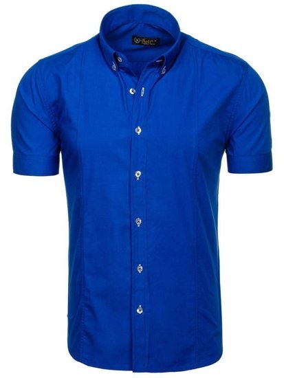 Vyriški elegantiški marškiniai trumpomis rankovėmis mėlyni Bolf 5535