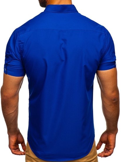 Vyriški elegantiški marškiniai trumpomis rankovėmis mėlyni Bolf 5535