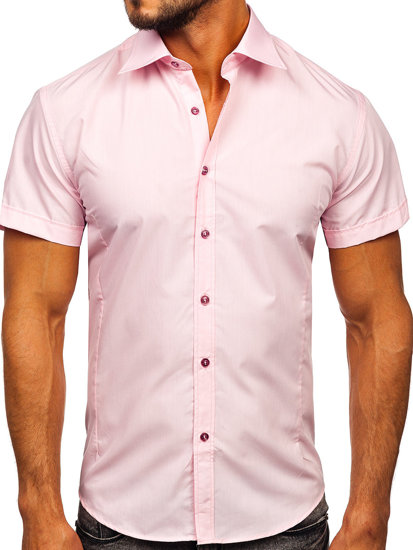 Vyriški elegantiški marškiniai trumpomis rankovėmis rožiniai Bolf 7501