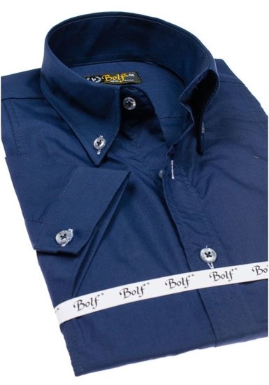 Vyriški elegantiški marškiniai trumpomis rankovėmis tamsiai mėlyni Bolf 5535
