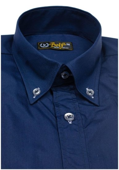Vyriški elegantiški marškiniai trumpomis rankovėmis tamsiai mėlyni Bolf 5535